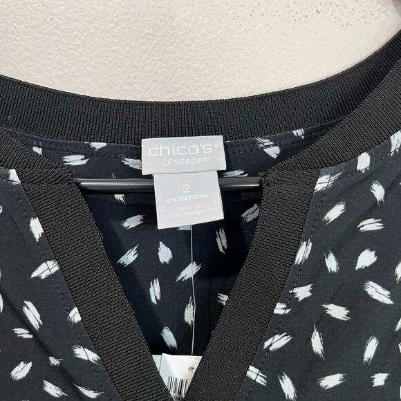 Chico’s Zen Sport Black White Dot Print Notch Neck Tank Top NWT Size 2 US L - Picture 4 of 8